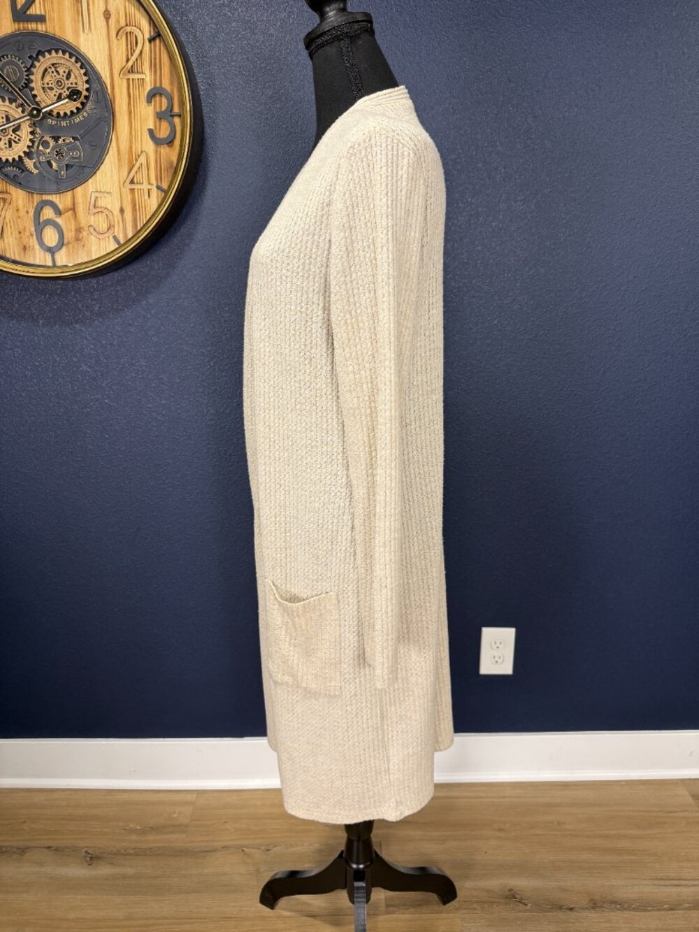 Nine Britton Oatmeal Ribbed Knit Button Front Duster Cardigan | L - Picture 7 of 7